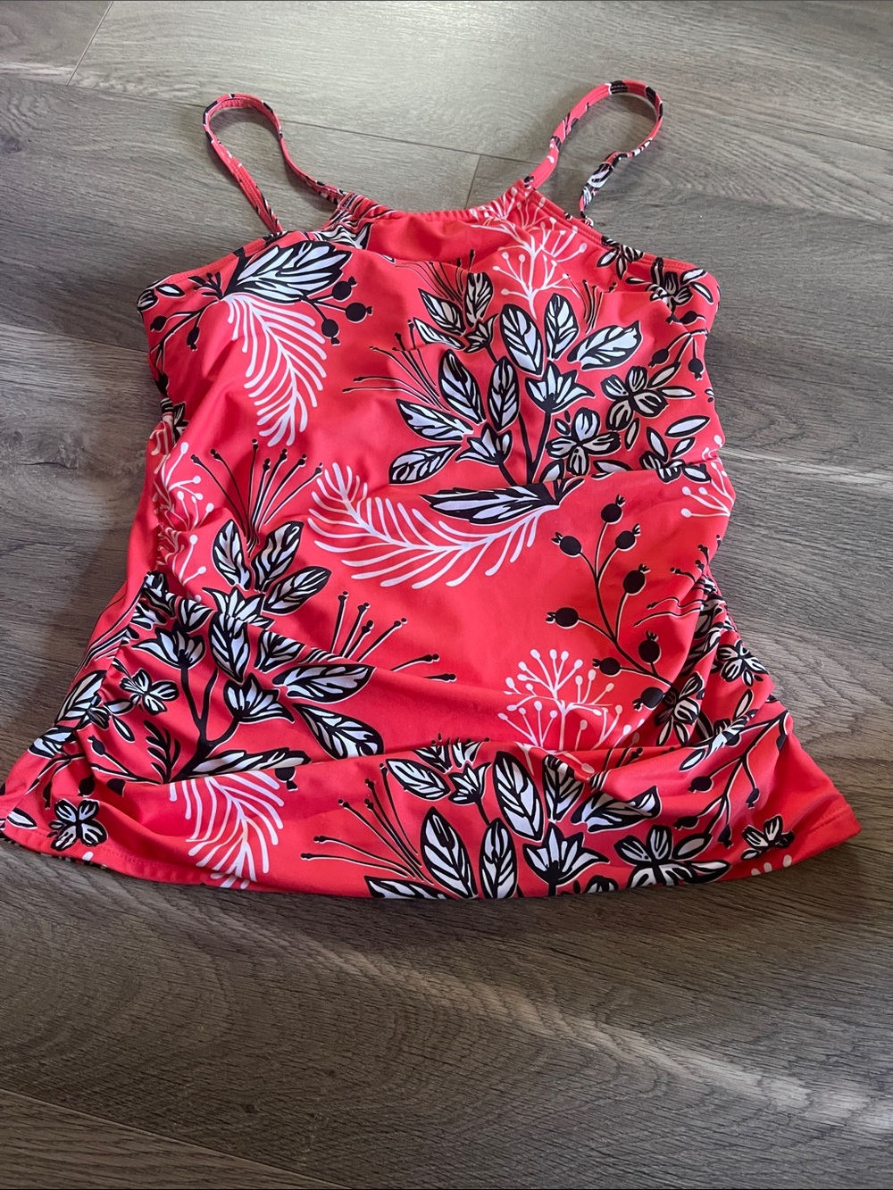 Floral Print Coral Tank Top with Spaghetti Straps